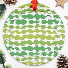 Polkadot Polka Circle Round Line Wave Chevron Waves Green White Ornament (round Filigree) by Mariart