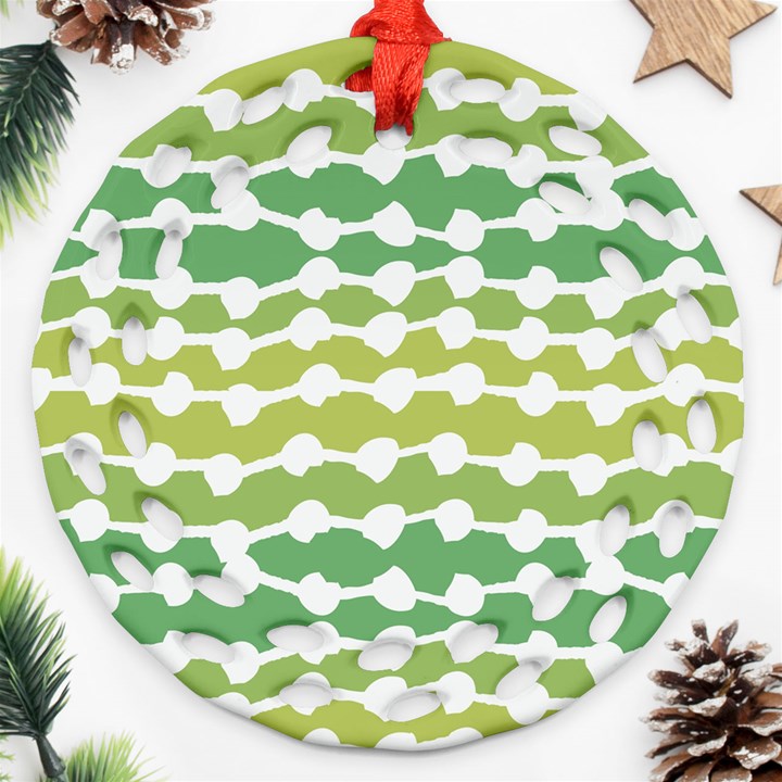 Polkadot Polka Circle Round Line Wave Chevron Waves Green White Ornament (Round Filigree)