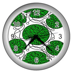 Leaf Green Wall Clocks (silver) 