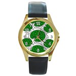 Leaf Green Round Gold Metal Watch Front