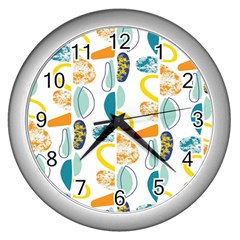 Pebbles Texture Mid Century Wall Clocks (silver) 