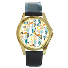 Pebbles Texture Mid Century Round Gold Metal Watch by Mariart