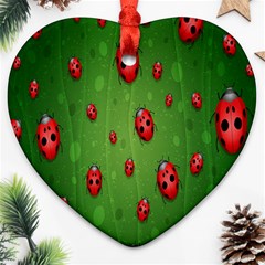 Ladybugs Red Leaf Green Polka Animals Insect Ornament (heart) by Mariart