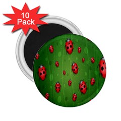 Ladybugs Red Leaf Green Polka Animals Insect 2 25  Magnets (10 Pack) 