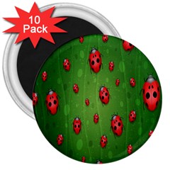 Ladybugs Red Leaf Green Polka Animals Insect 3  Magnets (10 Pack) 