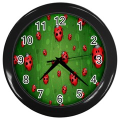 Ladybugs Red Leaf Green Polka Animals Insect Wall Clocks (black) by Mariart