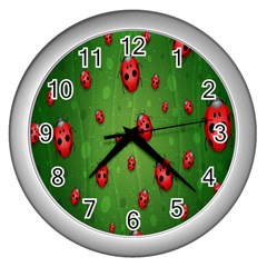 Ladybugs Red Leaf Green Polka Animals Insect Wall Clocks (silver)  by Mariart