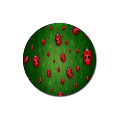 Ladybugs Red Leaf Green Polka Animals Insect Rubber Coaster (round)  by Mariart