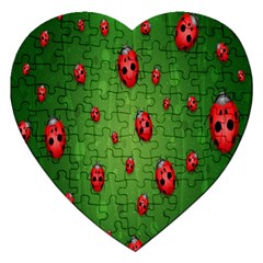 Ladybugs Red Leaf Green Polka Animals Insect Jigsaw Puzzle (Heart)