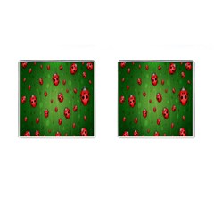 Ladybugs Red Leaf Green Polka Animals Insect Cufflinks (Square)