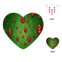 Ladybugs Red Leaf Green Polka Animals Insect Playing Cards (heart)  by Mariart