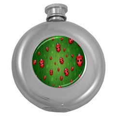 Ladybugs Red Leaf Green Polka Animals Insect Round Hip Flask (5 Oz) by Mariart