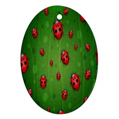 Ladybugs Red Leaf Green Polka Animals Insect Oval Ornament (Two Sides)