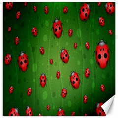 Ladybugs Red Leaf Green Polka Animals Insect Canvas 16  X 16   by Mariart