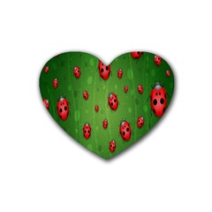 Ladybugs Red Leaf Green Polka Animals Insect Heart Coaster (4 Pack)  by Mariart