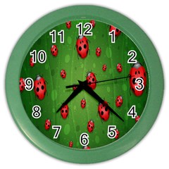 Ladybugs Red Leaf Green Polka Animals Insect Color Wall Clocks by Mariart