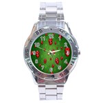 Ladybugs Red Leaf Green Polka Animals Insect Stainless Steel Analogue Watch Front