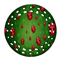 Ladybugs Red Leaf Green Polka Animals Insect Ornament (round Filigree) by Mariart