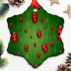 Ladybugs Red Leaf Green Polka Animals Insect Snowflake Ornament (Two Sides)