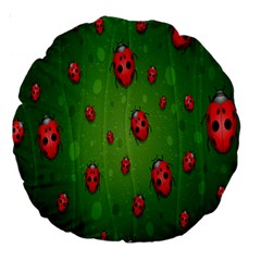 Ladybugs Red Leaf Green Polka Animals Insect Large 18  Premium Round Cushions