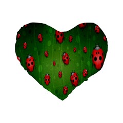 Ladybugs Red Leaf Green Polka Animals Insect Standard 16  Premium Heart Shape Cushions