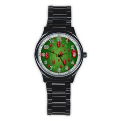 Ladybugs Red Leaf Green Polka Animals Insect Stainless Steel Round Watch by Mariart