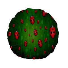 Ladybugs Red Leaf Green Polka Animals Insect Standard 15  Premium Flano Round Cushions