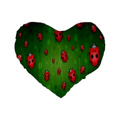 Ladybugs Red Leaf Green Polka Animals Insect Standard 16  Premium Flano Heart Shape Cushions by Mariart