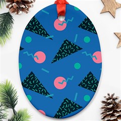 Seamless Triangle Circle Blue Waves Pink Ornament (oval) by Mariart