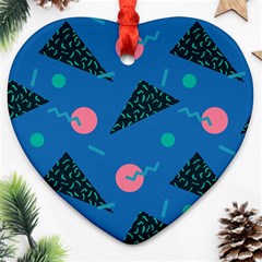 Seamless Triangle Circle Blue Waves Pink Ornament (heart)