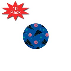 Seamless Triangle Circle Blue Waves Pink 1  Mini Buttons (10 Pack) 