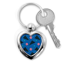 Seamless Triangle Circle Blue Waves Pink Key Chains (heart)  by Mariart