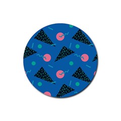 Seamless Triangle Circle Blue Waves Pink Rubber Round Coaster (4 Pack)  by Mariart