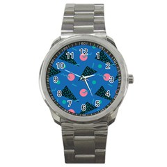 Seamless Triangle Circle Blue Waves Pink Sport Metal Watch by Mariart