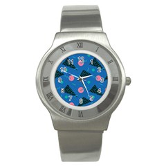 Seamless Triangle Circle Blue Waves Pink Stainless Steel Watch by Mariart