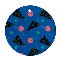 Seamless Triangle Circle Blue Waves Pink Round Ornament (two Sides) by Mariart