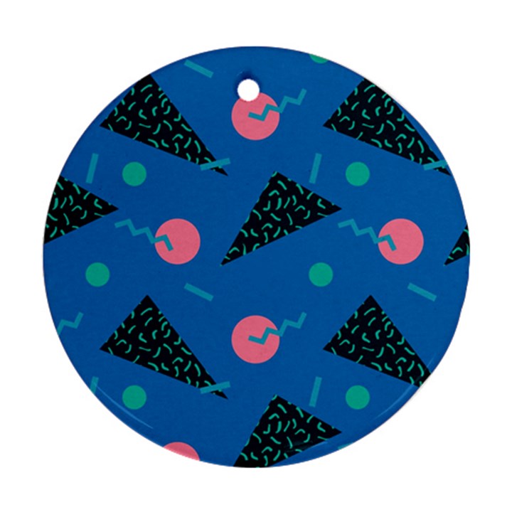 Seamless Triangle Circle Blue Waves Pink Round Ornament (Two Sides)