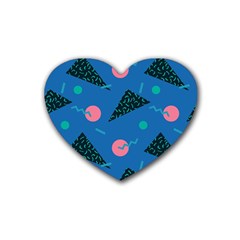 Seamless Triangle Circle Blue Waves Pink Rubber Coaster (heart)  by Mariart