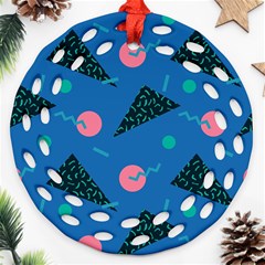 Seamless Triangle Circle Blue Waves Pink Round Filigree Ornament (two Sides) by Mariart