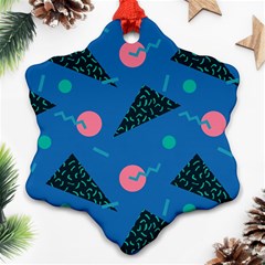 Seamless Triangle Circle Blue Waves Pink Snowflake Ornament (two Sides)