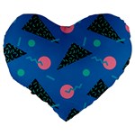 Seamless Triangle Circle Blue Waves Pink Large 19  Premium Flano Heart Shape Cushions Back