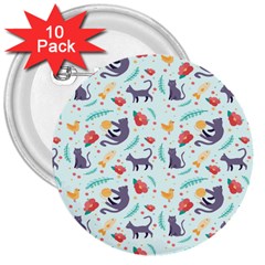 Redbubble Animals Cat Bird Flower Floral Leaf Fish 3  Buttons (10 Pack)  by Mariart