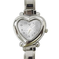 Simple Pattern Waves Plaid Black White Heart Italian Charm Watch by Mariart