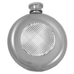 Simple Pattern Waves Plaid Black White Round Hip Flask (5 Oz) by Mariart