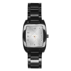 Simple Pattern Waves Plaid Black White Stainless Steel Barrel Watch