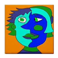 Visual Face Blue Orange Green Mask Tile Coasters by Mariart