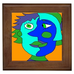 Visual Face Blue Orange Green Mask Framed Tiles