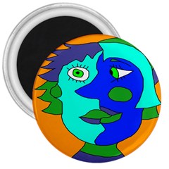 Visual Face Blue Orange Green Mask 3  Magnets by Mariart