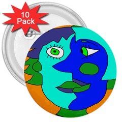 Visual Face Blue Orange Green Mask 3  Buttons (10 Pack) 