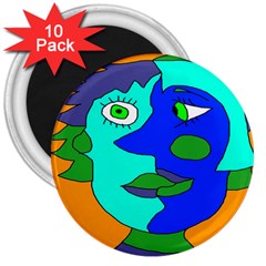 Visual Face Blue Orange Green Mask 3  Magnets (10 Pack)  by Mariart